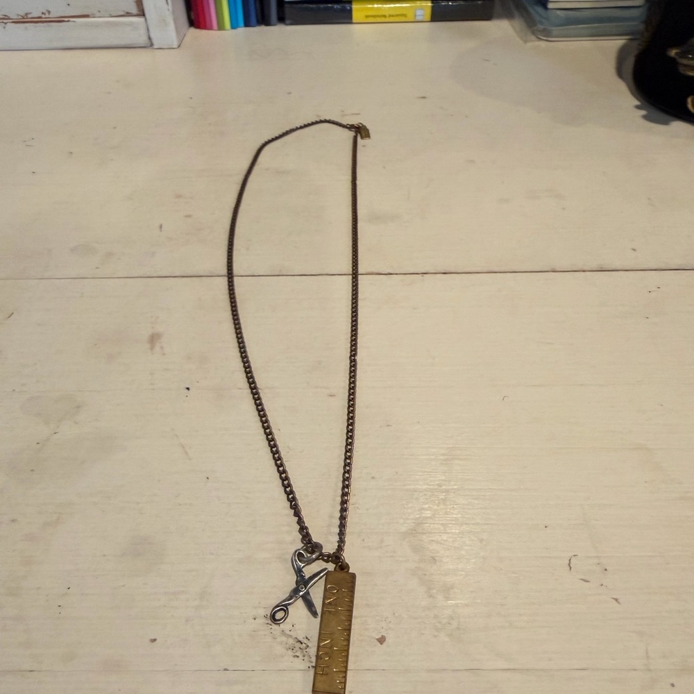 Erica Weiner Brass Necklace with Scissors and ruler Pendant